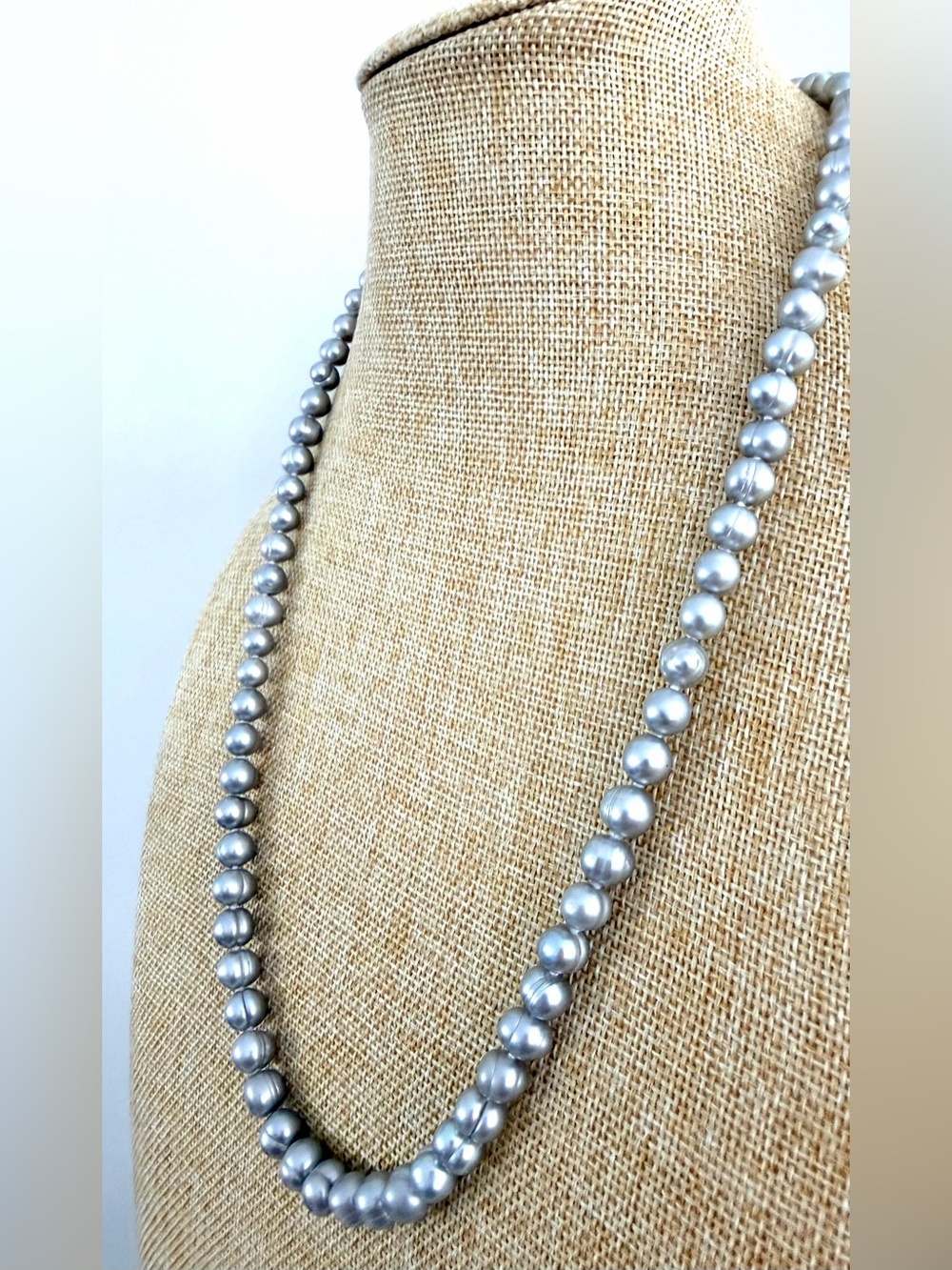 Genuine Cultured Gray Pearl Necklace Sterling Silver 24” NWOT